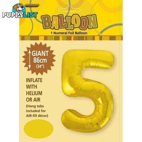 Gold 5 Numeral Foil Balloon 86cm (34) - 9311965483151