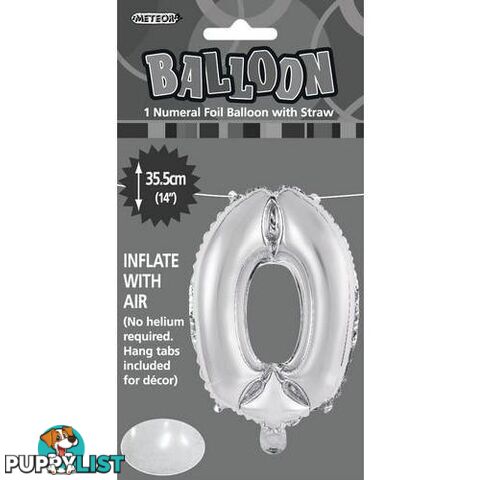 Silver 0 Numeral Foil Balloon 35cm (14) - 9311965428800