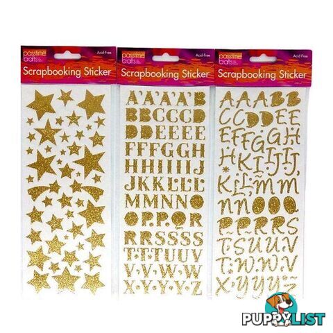 Gold Glitter Scrapbooking Stickers Pack of 3 - 900047