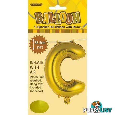 Gold C Alphabet Foil Balloon 35cm (14) - 9311965446521