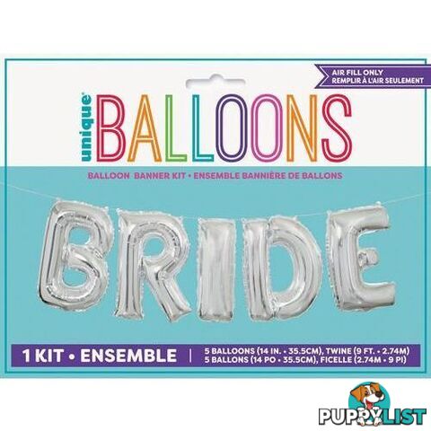 Bride Silver 35.5cm (14) Foil Letter Balloon Kit - 011179536825