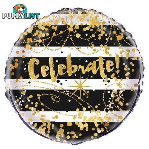 Black & Gold Celebrate 45cm (18) Foil Balloon Packaged - 011179539888