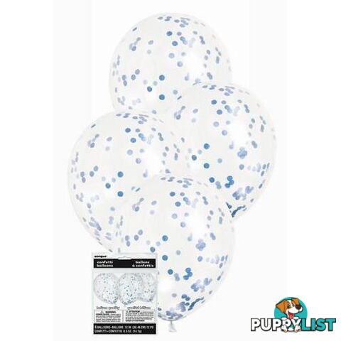 6 x 30cm (12) Clear Balloons With Royal Blue Confetti - 011179581153