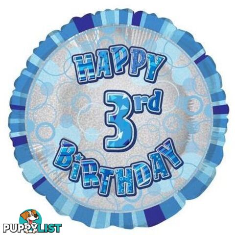 Glitz Blue 3rd Birthday Round 45cm (18) Foil Balloon Packaged - 011179556472