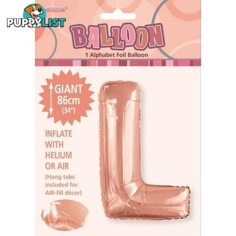 Rose Gold L Alphabet Foil Balloon 86cm (34) - 9311965429319