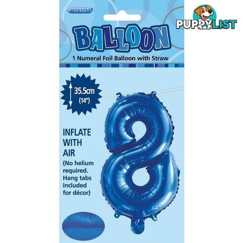 Royal Blue 8 Numeral Foil Balloon 35cm (14) - 9311965429180