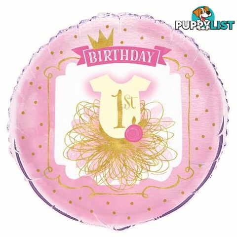 Pink & Gold 1st Birthday 45cm (18) Foil Balloon Packaged - 011179581672