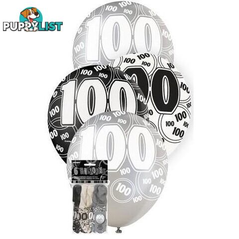 Glitz Black 6 x 30cm (12) Latex Balloons - 100 - 011179809264