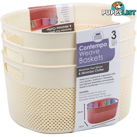 Contempo Plastic Storage Weave Baskets - 3 Pack Cream - 800112