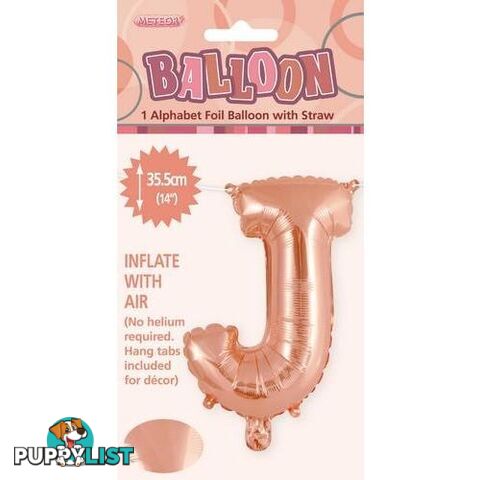 Rose Gold J Alphabet Foil Balloon 35cm (14) - 9311965447597