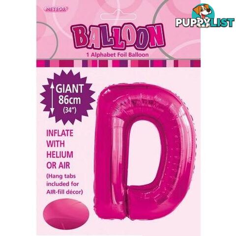 Hot Pink D Alphabet Foil Balloon 86cm (34) - 9311965431336