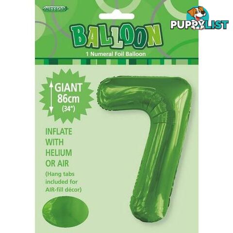 Lime Green 7 Numeral Foil Balloon 86cm (34) - 9311965506171