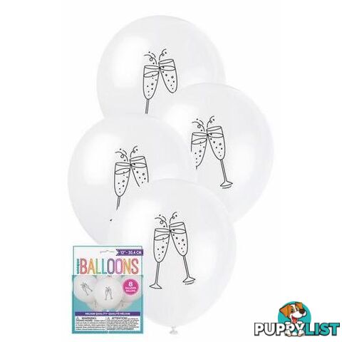 Champagne Glass 8 x 30cm (12) Balloons - White - 011179549030