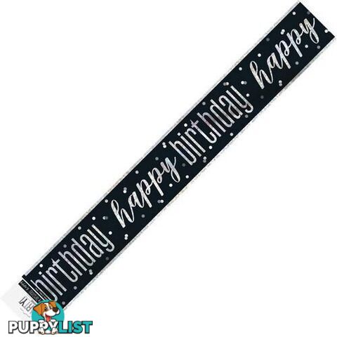 Black And Silver Happy Birthday Prismatic Foil Banner 2.74m (9) - 011179834624