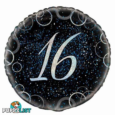 Glitz Blue 16th Birthday 45cm (18) Foil Balloon Packaged - 011179558056