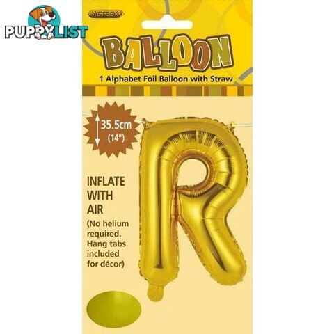 Gold R Alphabet Foil Balloon 35cm (14) - 9311965446675