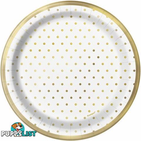 Foil Stamped Mini Dots Gold 8 x 18cm (7) Paper Plates - 011179725748