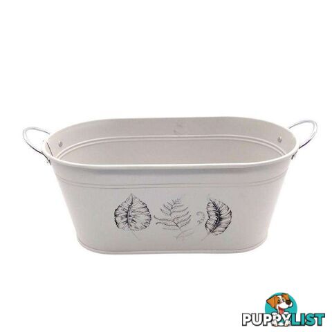 Oval Tub With Handles Leaf Print Cream 14.5x28.5x12.5cm High - 800601