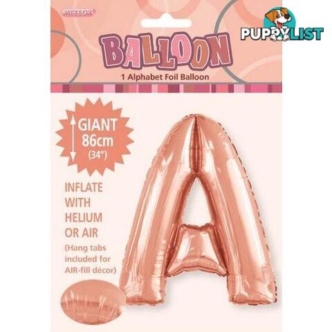 Rose Gold A Alphabet Foil Balloon 86cm (34) - 9311965429203