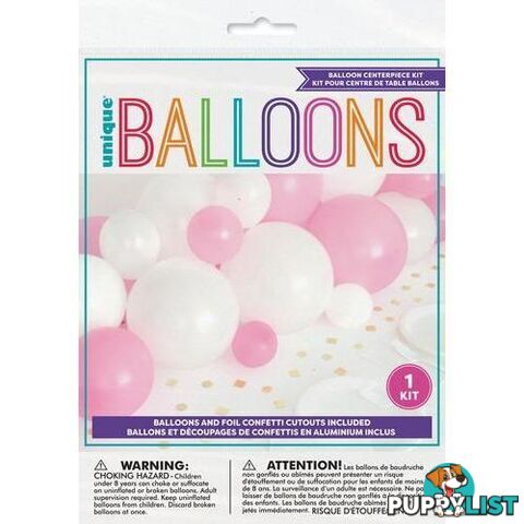 Balloon Centrepiece Kit - Pink & White - Kit Includes 20 Balloons & 20 Foil Cutouts - 011179749201