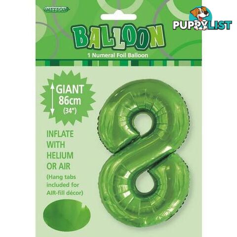 Lime Green 8 Numeral Foil Balloon 86cm (34) - 9311965506188