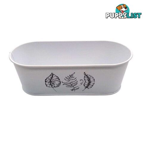 Oval Tub Leaf Print White 11x27.5x9.5cm High - 800615