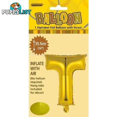 Gold T Alphabet Foil Balloon 35cm (14) - 9311965446699