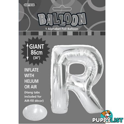 Silver R Alphabet Foil Balloon 86cm (34) - 9311965483571