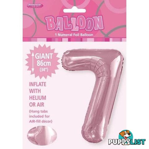 Lovely Pink 7 Numeral Foil Balloon 86cm (34) - 9311965506577