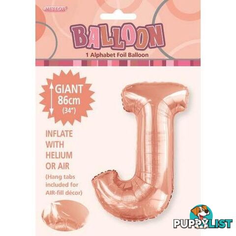 Rose Gold J Alphabet Foil Balloon 86cm (34) - 9311965429296