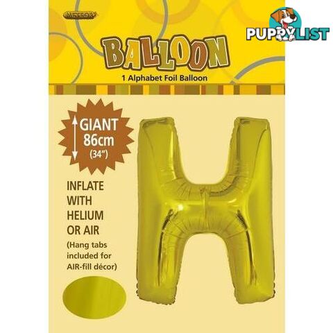 Gold H Alphabet Foil Balloon 86cm (34) - 9311965431671