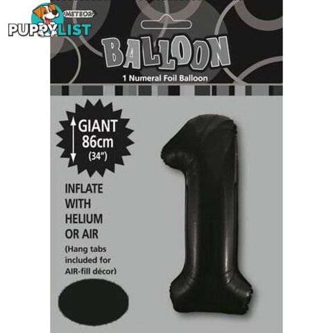 Black 1 Numeral Foil Balloon 86cm (34) - 9311965483014