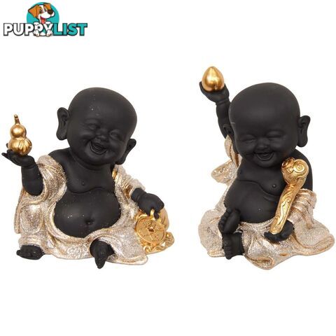 Black Happy Buddha Gold 13cm 2pcs set - 800282