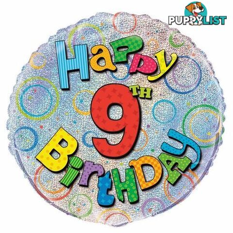 9th Birthday 45cm (18) Foil Prismatic Balloons Packaged - 011179555017