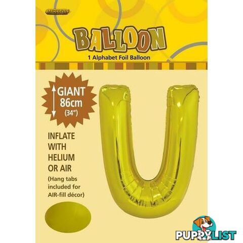 Gold U Alphabet Foil Balloon 86cm (34) - 9311965431800