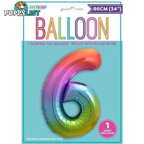 Rainbow 6 Numeral Foil Balloon 86cm (34) - 9311965448266