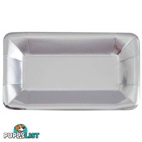 Silver Foil 8 x 23cm x 13cm (9 x 5) Rectangle Appetizer Paper Plates - 011179516759