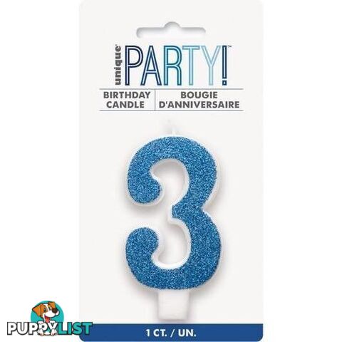 Numeral Candle 3 - Glitter Blue - 011179842636