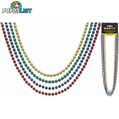 4 Assorted Metallic Bead Necklaces 81cm 32 - 011179953202