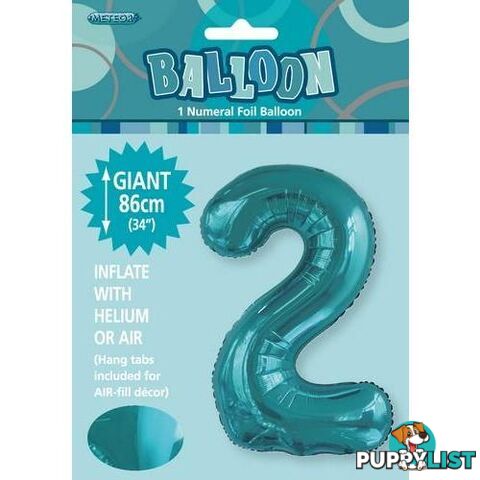 Caribbean Teal 2 Numeral Foil Balloon 86cm (34) - 9311965506324