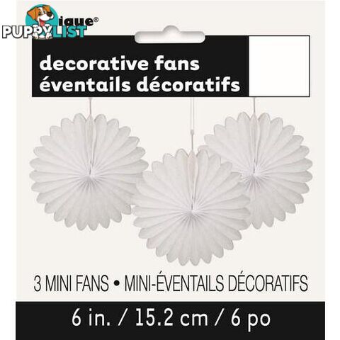 3 Decorative Fans Bright White 15cm (6) - 011179632619