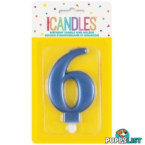 Numeral Candle 6 - Metallic Blue - 011179196166