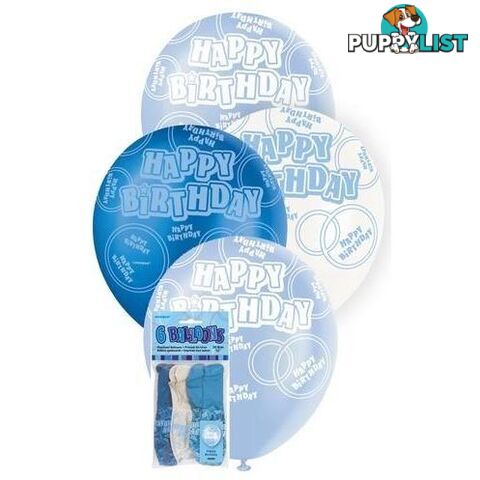 Glitz Blue 6 x 30cm (12) Latex Balloons - Happy Birthday - 011179808809