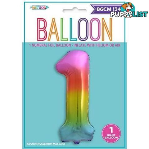 Rainbow 1 Numeral Foil Balloon 86cm (34) - 9311965448211