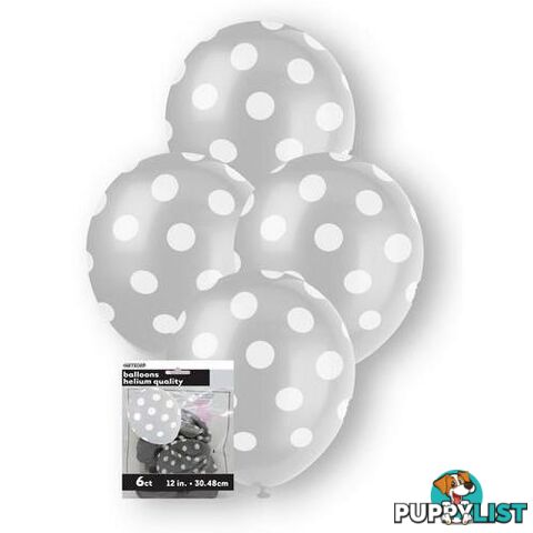 Dots Silver 6 x 30cm (12) Balloons - 9311965575986