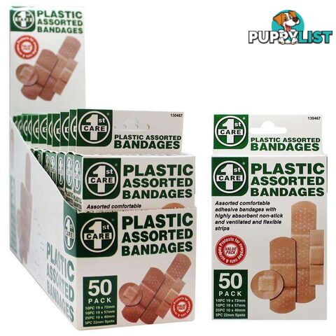 Bandaids - 50 Pack Assorted Sizes - 9326243130467