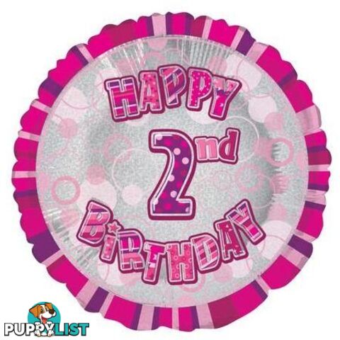 Glitz Pink 2nd Birthday Round 45cm (18) Foil Balloon Packaged - 011179556328