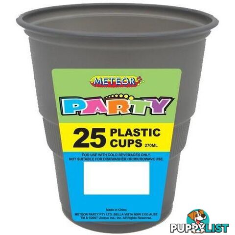 Silver 25 x 270ml (9oz) Plastic Cups - 9311965301257