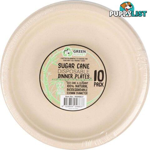 Sugar Cane Party Disposable Dinner Plates 10 Pack - 9328644046637