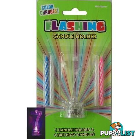 Flashing Birthday Candle In Holder - 7 - 011179375370